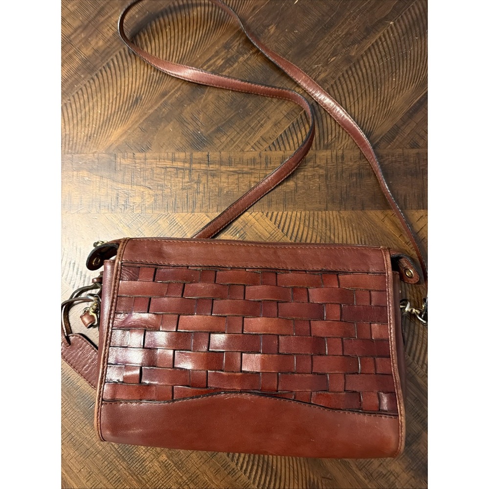 Vintage Woven Etienne Aigner Redwood Leather Crossbody Bag Handbag Purse 1980s